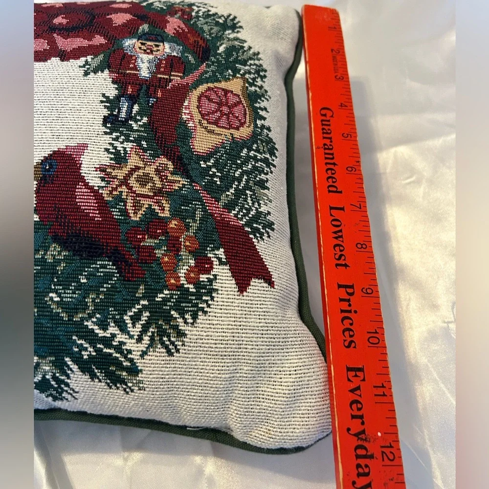 Vtg Needlepoint Tapestry Throw Pillow Wreath Nutcracker Angel Cardinal Christmas